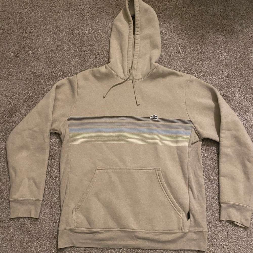 Men's Beige Patagonia Hoodie with Striped Design